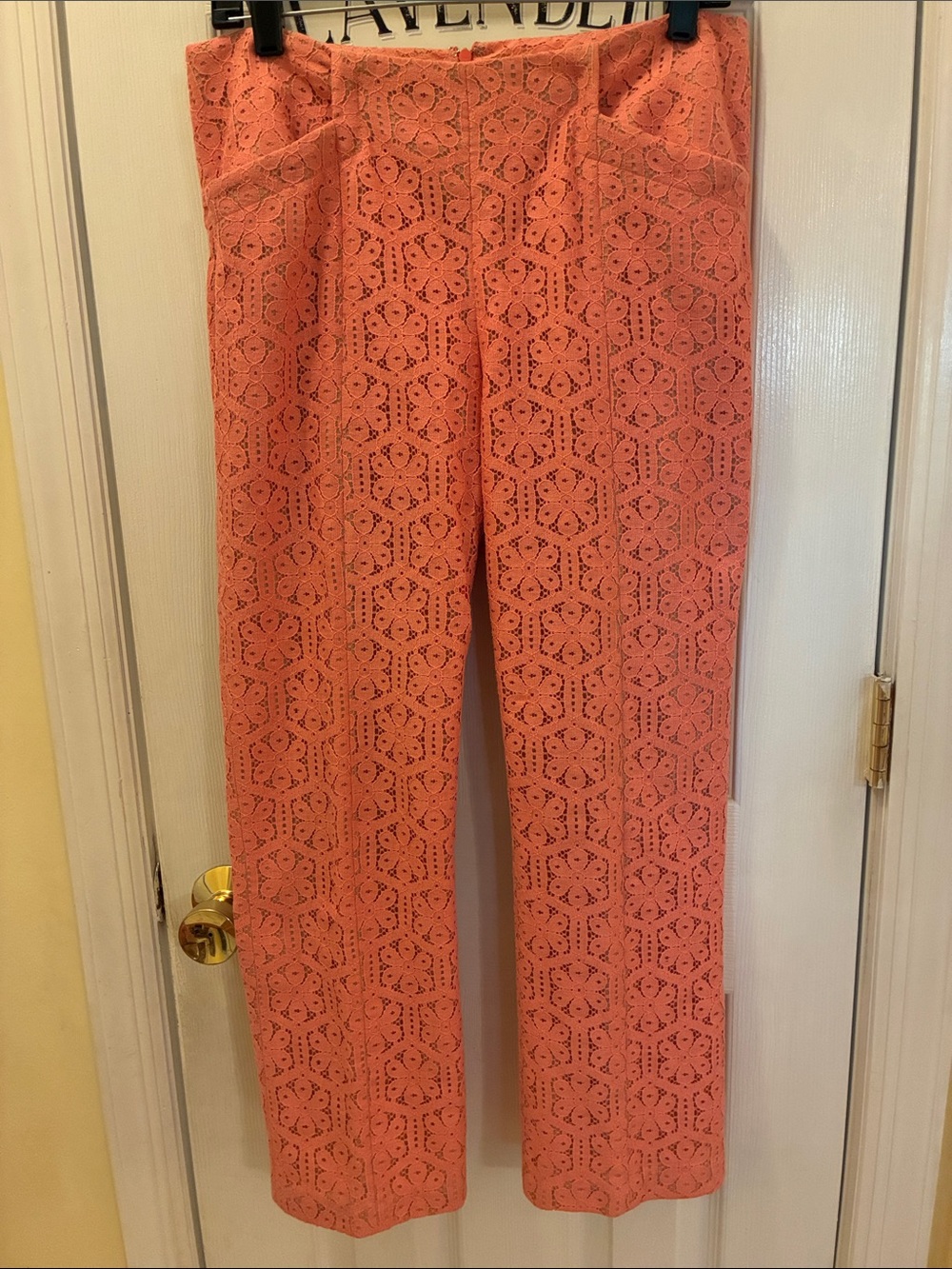 Corey Lynn Calter Coral Lace Overlay Cropped Trousers
